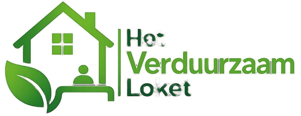 Logo van Het Verduurzaam Loket met groen huis, blad en persoon.